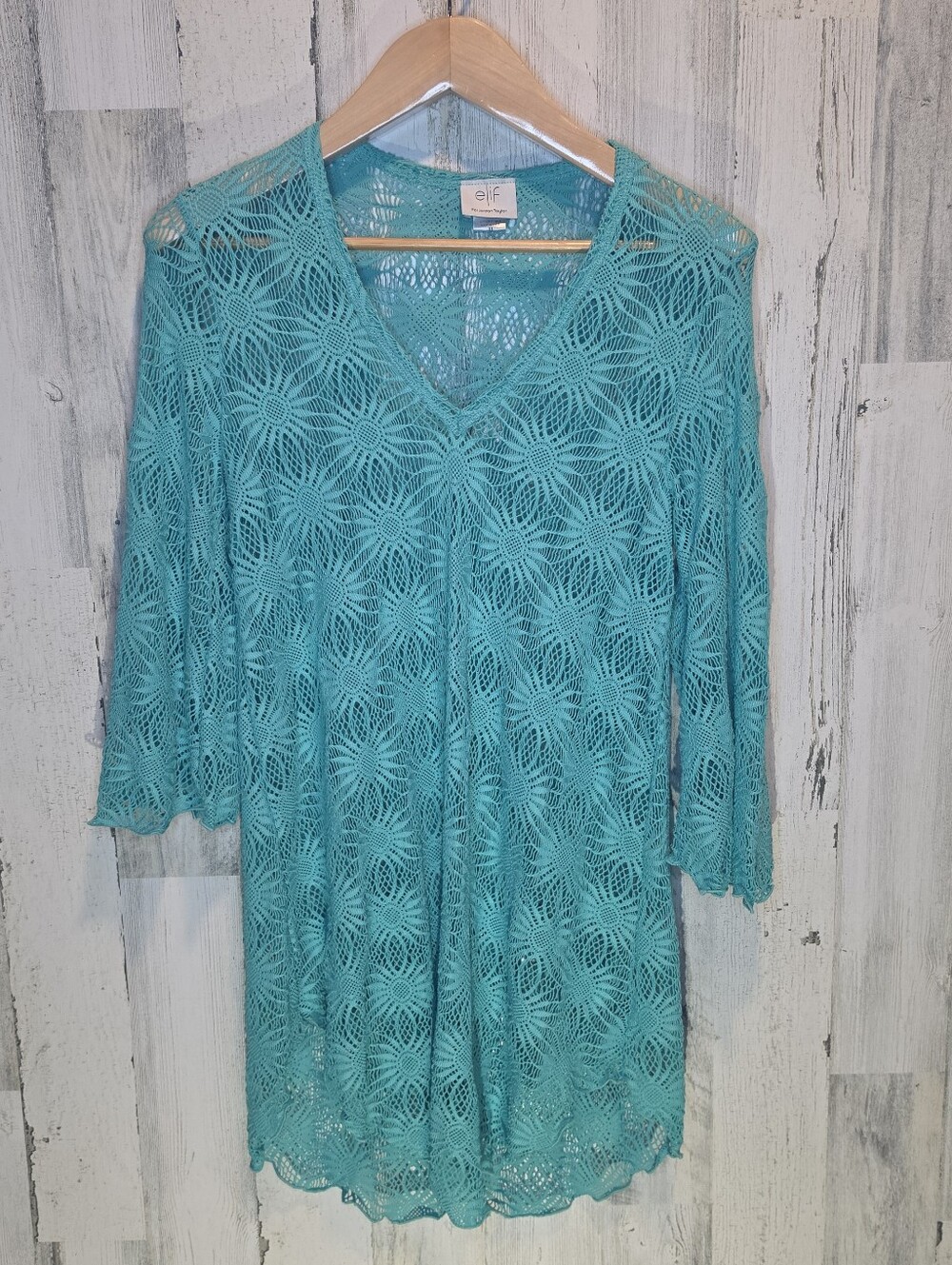 Elif Jordan Taylor Women M Turquoise Crochet Lace Swim Cover Up Beach Tunic